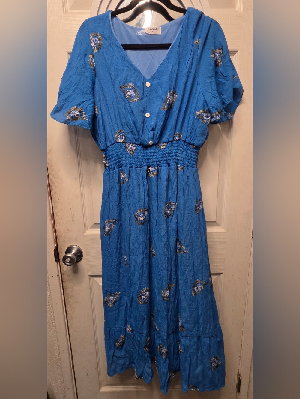 Kindred Blue V-Neck Smocked Waist Midi Dress